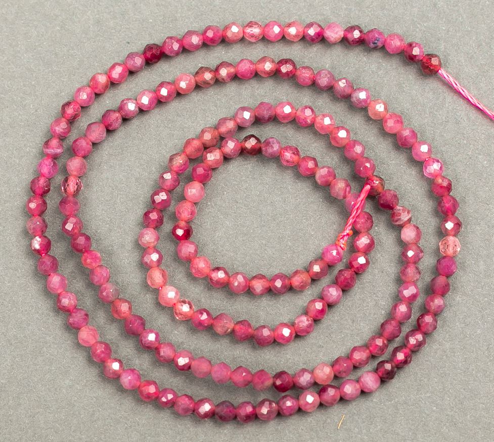 Natural Tourmaline gemstone faceted beads on thread, diameter 2mm+-, length 40cm +