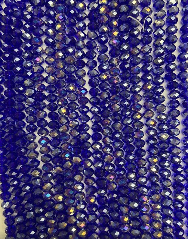 Beads Czech Crystal on fishing line, blue gasoline tint, 'faceted rondel', diameter 8x6mm, length 40–42cm