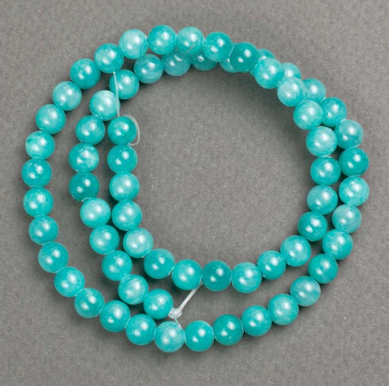 Amazonite Beads on Beading Thread (Synthetic Acrylic) Smooth Beads, 6mm Diameter (+/-), Length 39cm (+/-)