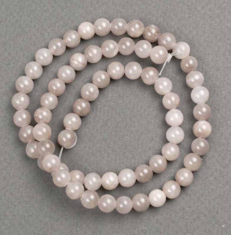 Beads on monofilament, tinted quartz (synthetic acrylic), gray smooth round beads, 6.5 mm diameter, 40 cm length