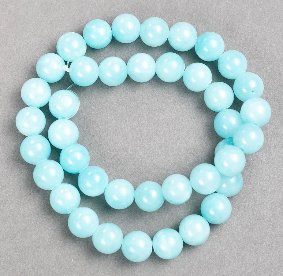 Aquamarine Acrylic Beads on Thread, Smooth Round Beads, 10.5 mm Diameter, 40 cm Length