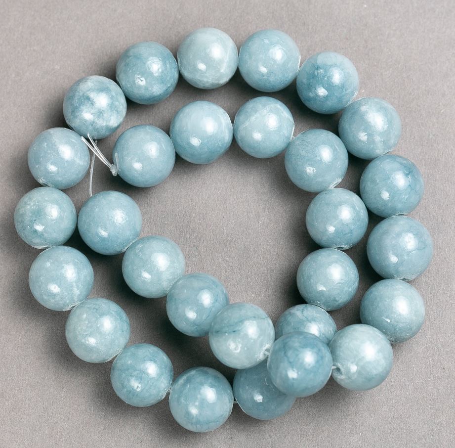 Aquamarine Beads on Thread (Synthetic Acrylic) Smooth Beads, 14.5 mm diameter, 40 cm length