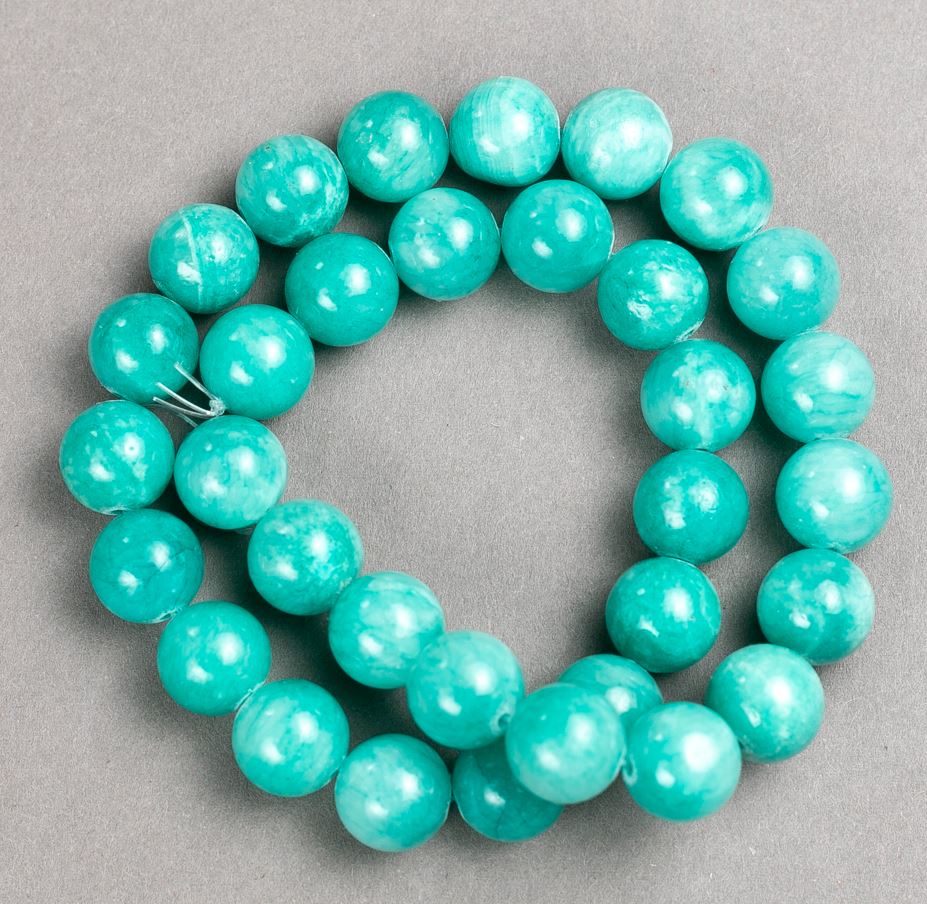 Beads on fishing line Amazonite (artificial acrylic) smooth spheres, 12.5 mm diameter, 40 cm length