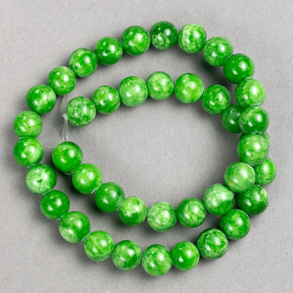 Jade Beads (Acrylic) on Beading Thread, Smooth Round Beads, 10.5 mm Diameter, about 40 cm long