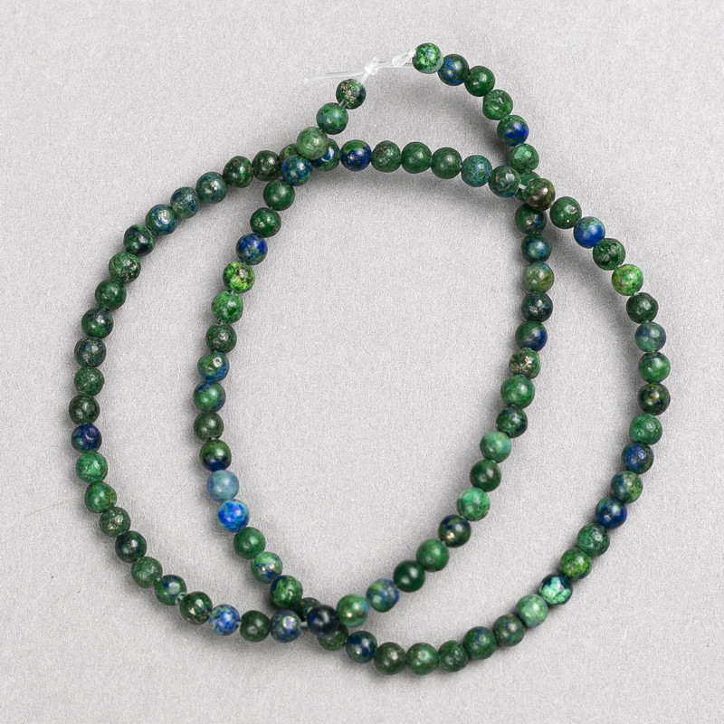 Azurite gemstone beads on fishing line, smooth round beads, 4 mm diameter, 38 cm length+