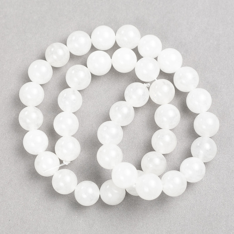 White Quartz Beads on Thread, Smooth Round Beads, 10 mm Diameter ±, 38 cm Length
