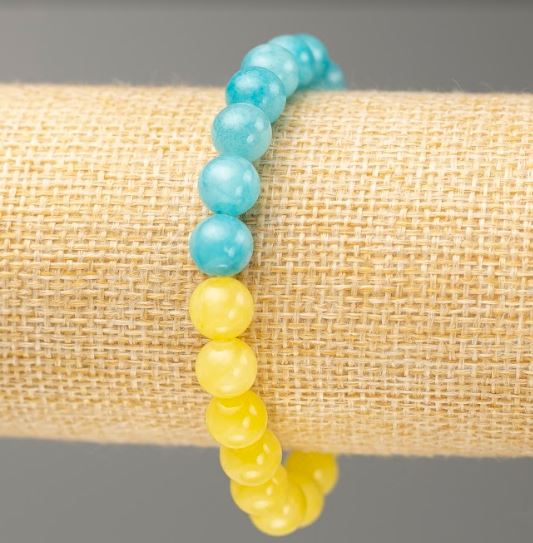 Elastic bracelet with Aquamarine and Citrine imitation beads (acrylic), bead diameter 8.5 mm, length 18 cm