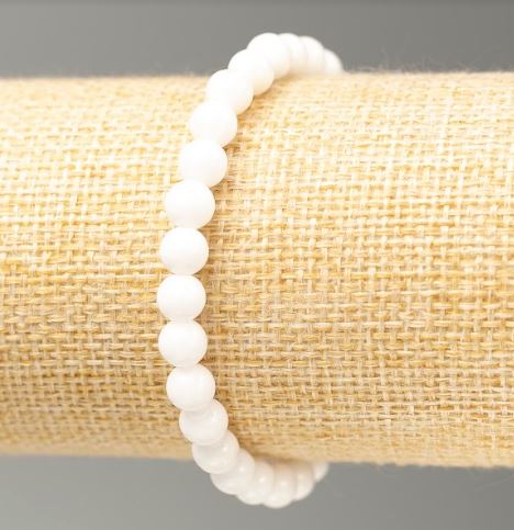 White Agate Bracelet (pressed) smooth beads, 6 mm diameter, length 18 cm +/- (stretch)
