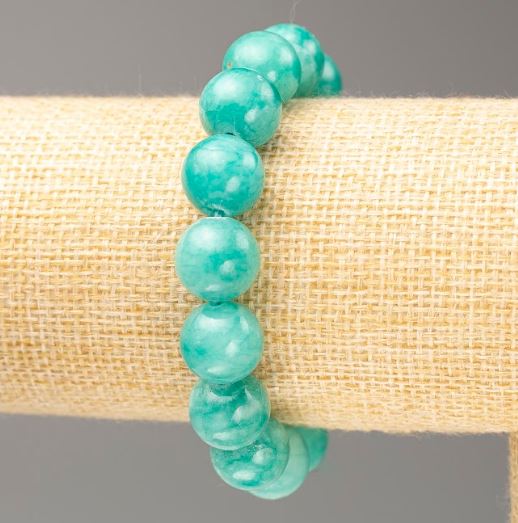 Elastic Bracelet with Acrylic Amazonite Beads, Smooth 12.5 mm Diameter, 18 cm Length
