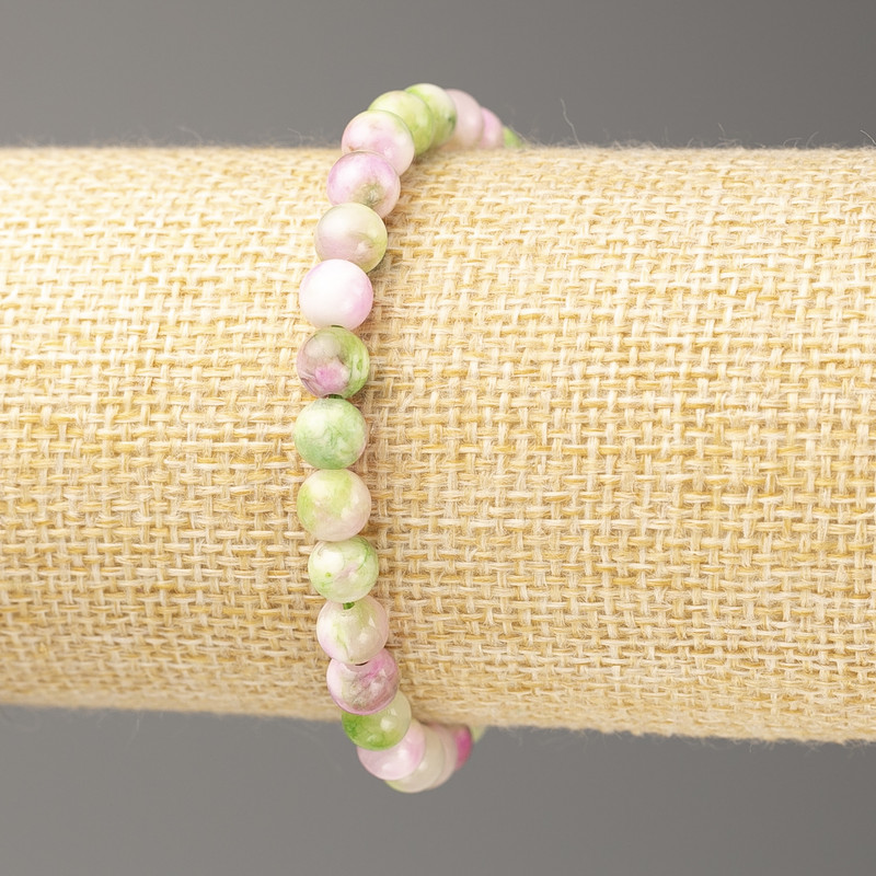 Bracelet Ocean Jade Pink, Green, and White (synthetic acrylic), 6 mm beads, length 18 cm +/-, smooth beads on an elastic cord