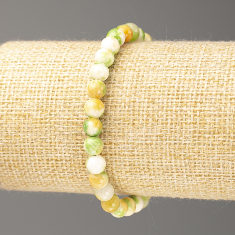 Bracelet Green Yellow White Ocean Jade (artificial acrylic), 6mm diameter, 18cm length, smooth beads on elastic