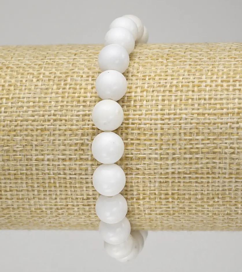 White Agate Bracelet (pressed) - smooth beads, 8 mm diameter ± (stretch)