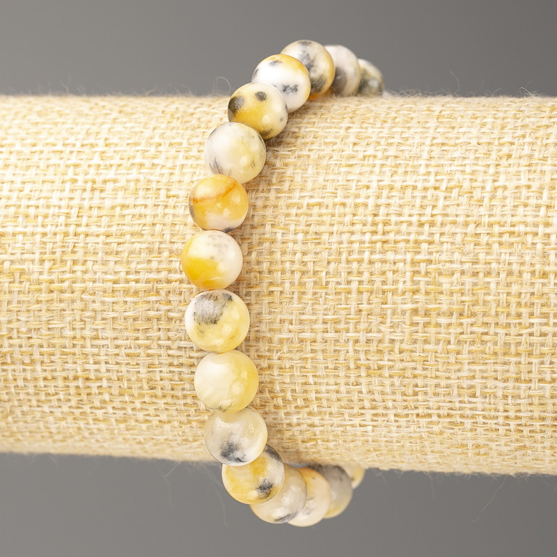 Bracelet 'Oceanic Nephrite' gray-yellow-white (acrylic) 8mm beads, approx. 18 cm long