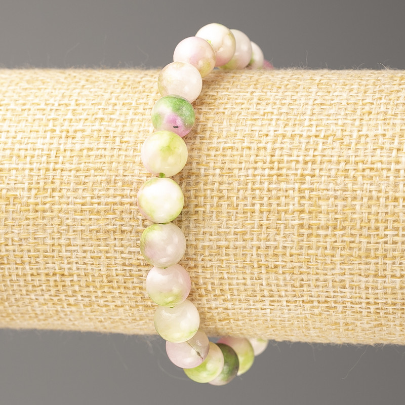 Bracelet 'Oceanic Jade' Pink-Green-White Acrylic, 8mm Diameter +/-, Length 18cm +/- on elastic