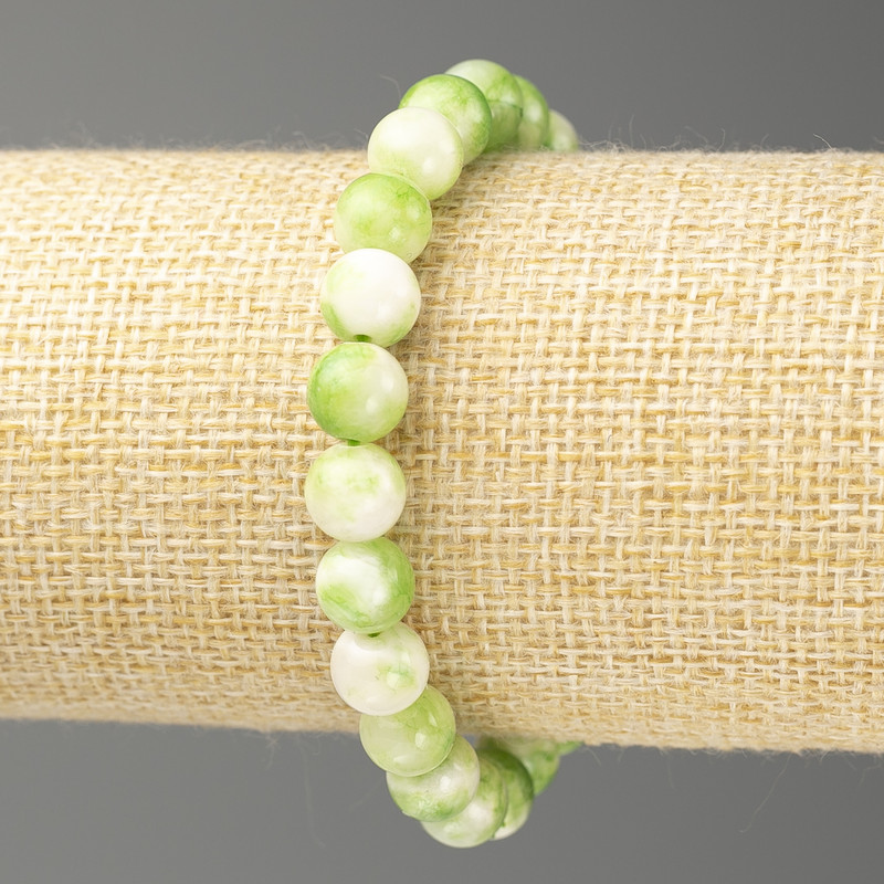 Bracelet Green-White Ocean Jade (artificial acrylic), 8mm beads, length approx. 18 cm, smooth beads on elastic