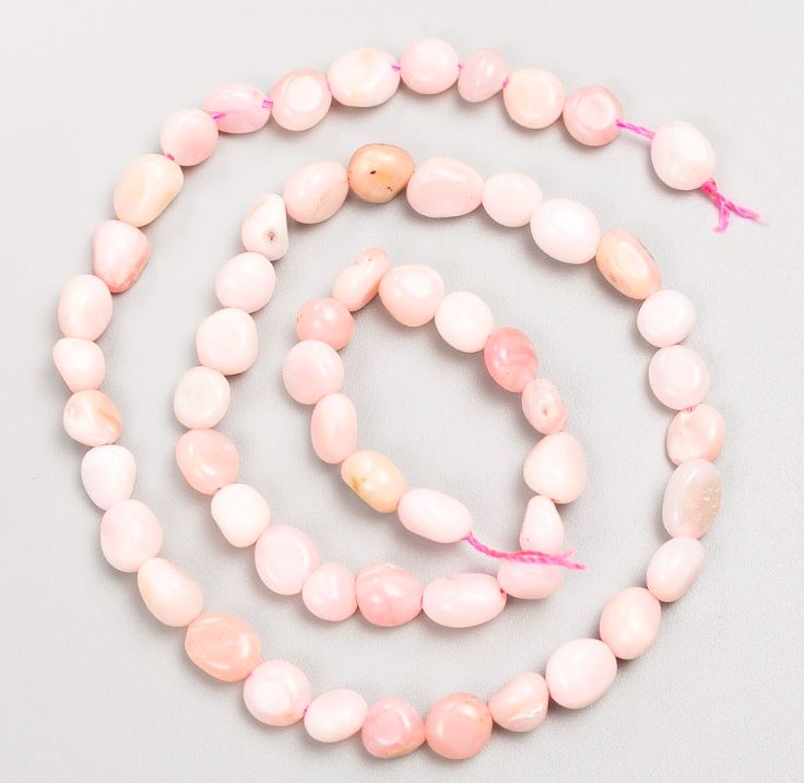 Beads on a string of natural stone Pink Opal, tumbled, diameter 6×8 mm, length 39 cm