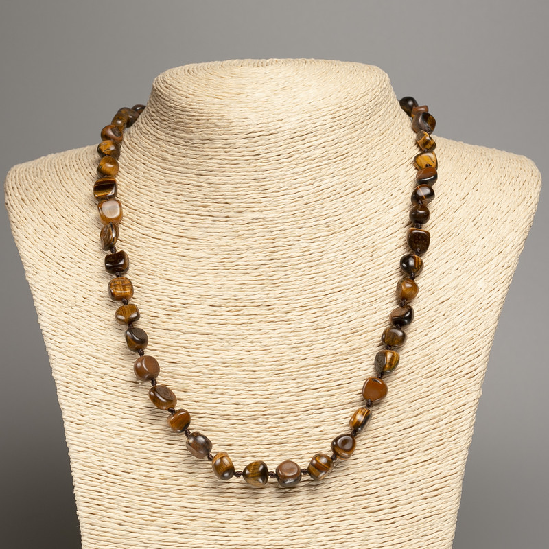 Faceted Tiger's Eye Stone Necklace, 5x8 mm beads, approx. 50 cm long