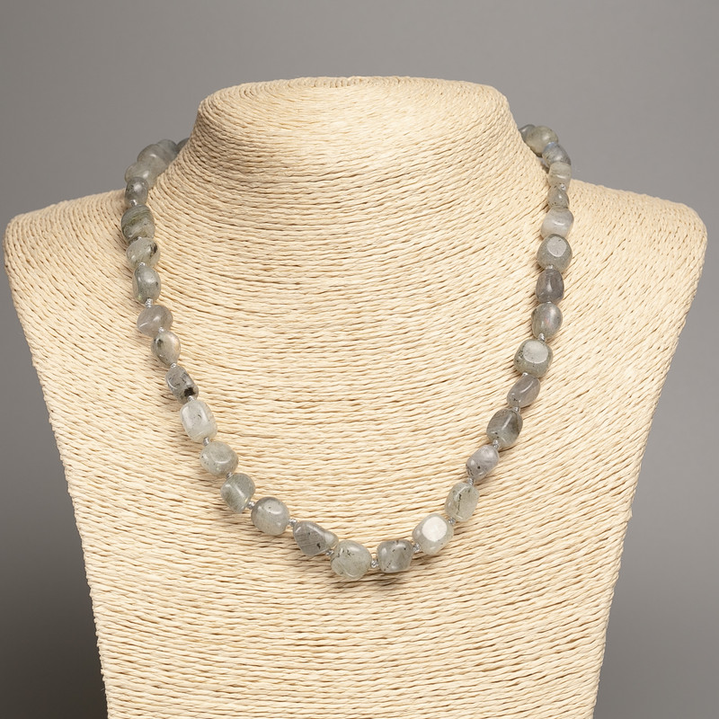 Labradorite Faceted Bead Necklace, diameter 5×8–10 mm, length 50 cm