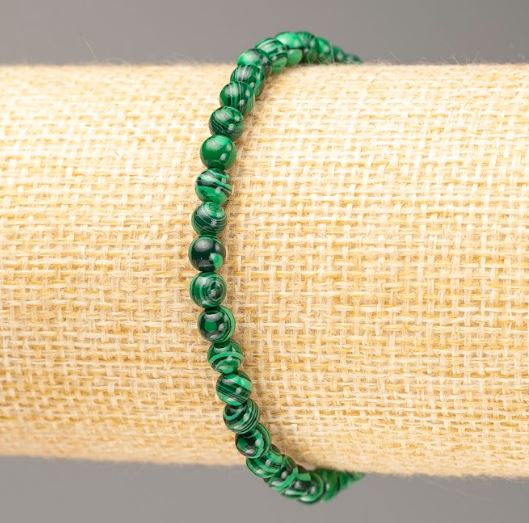 Malachite Bracelet (pressed) smooth beads 4.5 mm, length 18 cm on elastic