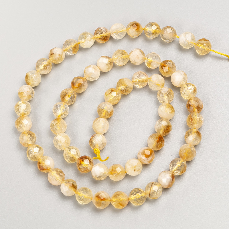 Natural Citrine Beads - Faceted Round Bead on Thread, 6.5 mm Diameter, 39 cm Length