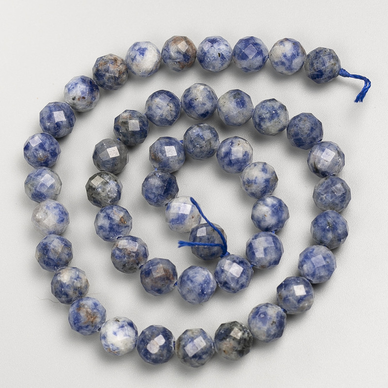 Sodalite natural stone beads, faceted ball on a thread, 8 mm diameter, 38 cm length