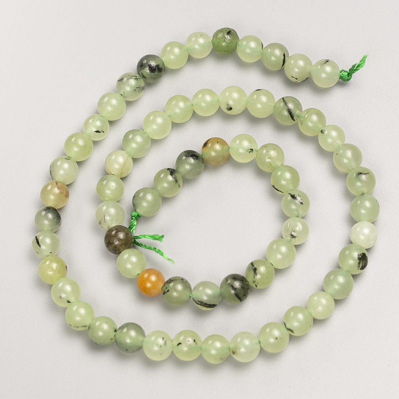 Prenite natural stone beads - smooth round beads on thread, 6mm diameter, 38cm length