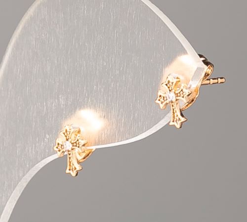 Xuping Earrings Cross 18K Gold Plating with White Crystals, diameter 7x5 mm+