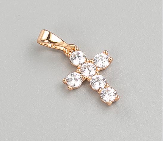 Xuping Cross Pendant with White Crystals 18K Gold Plating, Dimensions 15×10 mm