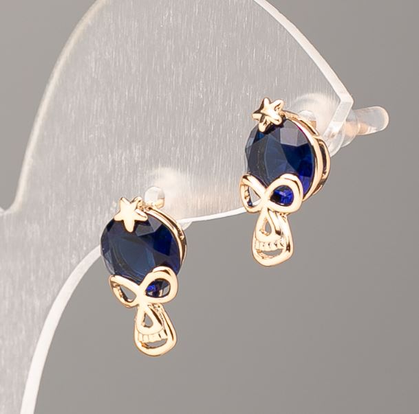 Xuping Stud Earrings with 18K Gold Plating and Blue Stone, Diameter 14.5 x 8 mm