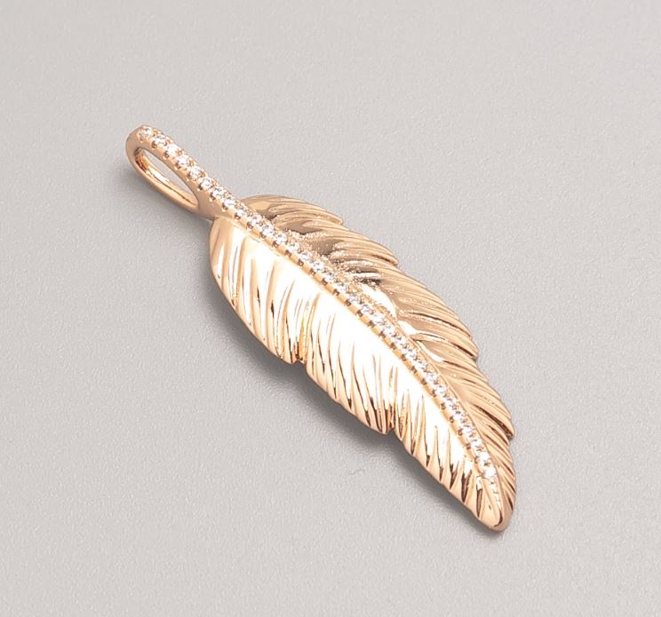 Xuping Pendant 18K Gold Plated Feather with White Crystals, diameter 40×13 mm+