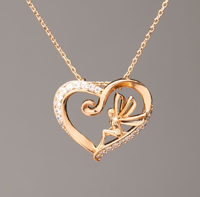 Xuping Chain with Gold Plating and Heart Pendant, 17x15 mm diameter ± (white crystals), length 45-50 cm ±, thickness 1 mm ±