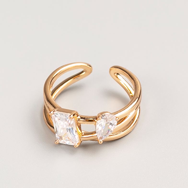 Xuping Ring in Gold Tone with White Stone, Sizes 16 and 18