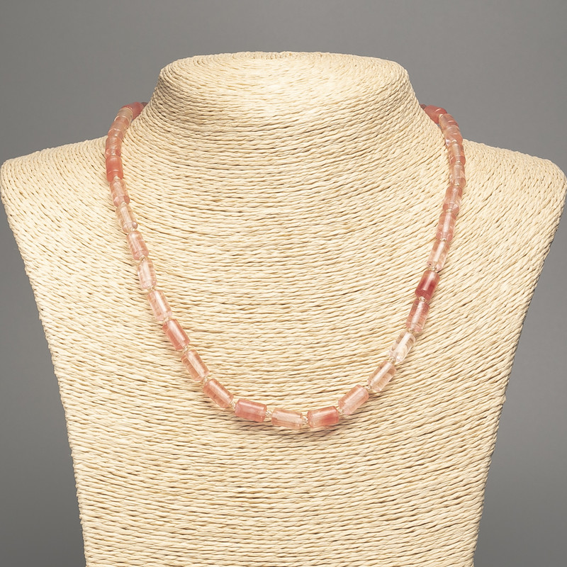 Chalcedony Necklace, natural stone smooth cylindrical beads, diameter 10x6 mm, length 48 cm ±