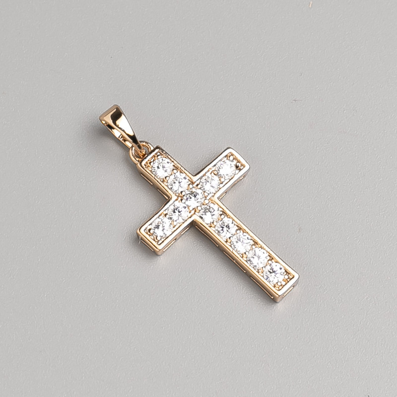 Xuping 18K Gold-Plated Cross Pendant with White Crystals, diameter 26×16 mm, length 32 mm