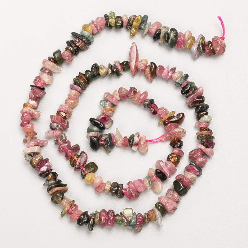 Tourmaline beads, natural stone chip on thread, diameter 5x2 mm+-, length 40 cm +