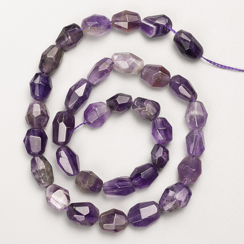 Amethyst beads, natural stone, faceted on thread, diameter 8x10 mm, length 40 cm