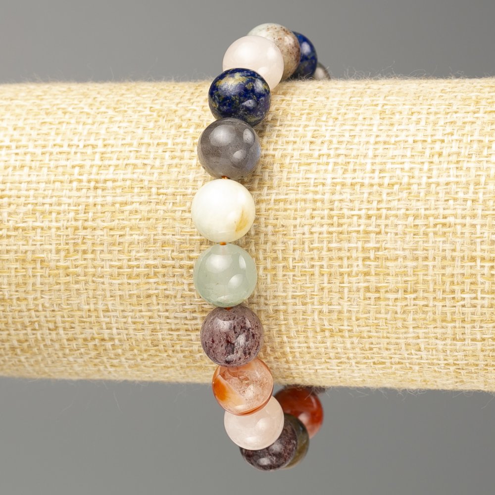 Assorted Natural Stones Bracelet, Smooth Bead, 10 mm Diameter, 18 cm Length (Stretch)