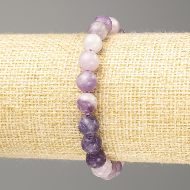 Bracelet Lepidolite (artificial acrylic) smooth beads, 8 mm diameter ±, length 18 cm (stretch)
