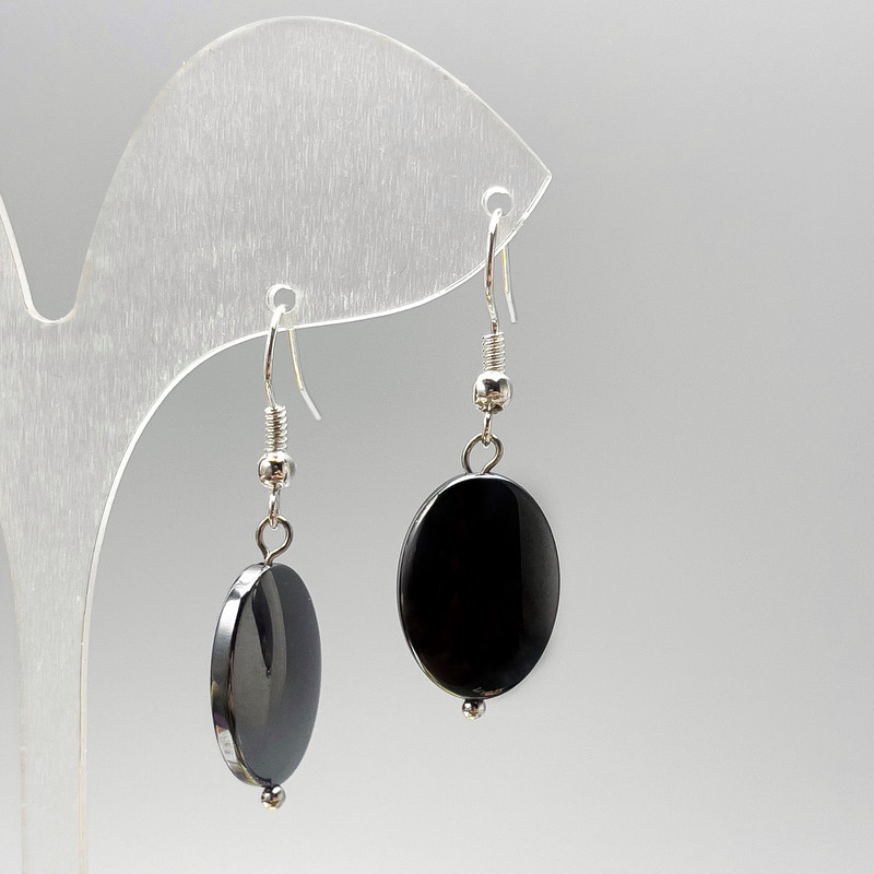 Oval Hematite Earrings, diameter 13×18 mm, length 40 mm