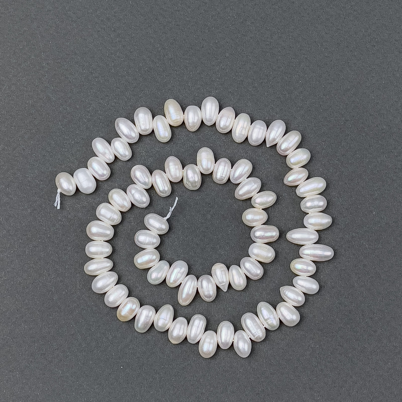 River White Oval Pearls on a Thread, Diameter 9.5×6 mm, Length 36 cm