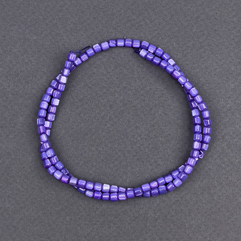 Tinted purple mother-of-pearl beads, cylindrical, diameter 3.5×3.5 mm, length 40 cm on thread