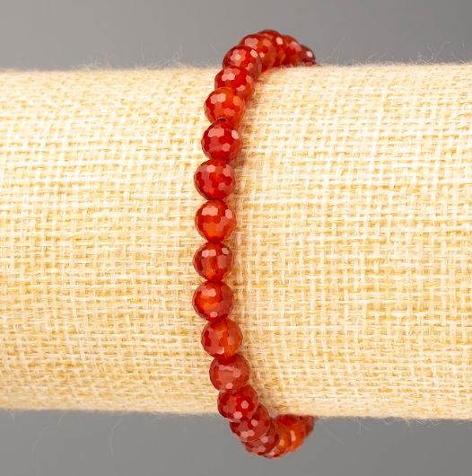Carnelian Bracelet with Natural Stone, Faceted Beads, 6 mm Diameter, 18 cm Length (Stretch)