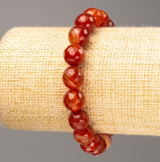 Carnelian bracelet with natural stone, faceted beads, 10 mm diameter, 18 cm length (stretch)