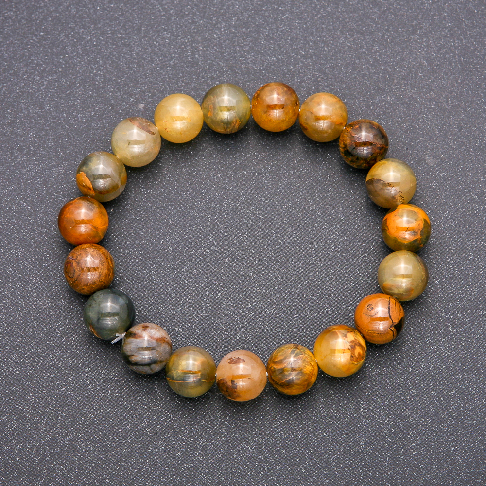 Pietersite natural stone bracelet on elastic cord, smooth bead, 10 mm diameter, 18 cm circumference