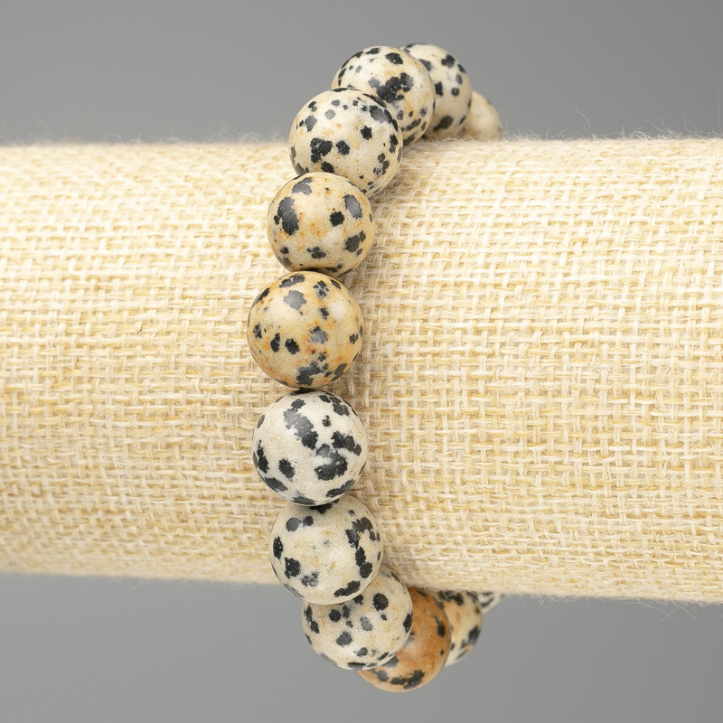 Dalmatian Jasper Bracelet (Acrylic) Smooth Bead, 12.5 mm Diameter, 18 cm Length (Stretch)