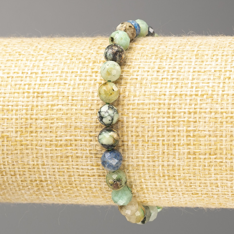 Bracelet with natural chrysocolla and lazurite, 6 mm faceted beads, length 18 cm (stretch)