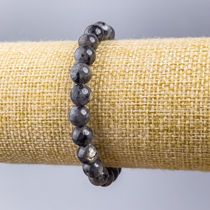 Larvikite Bracelet with Smooth Beads, 8mm Diameter, 18cm Length (Stretch)