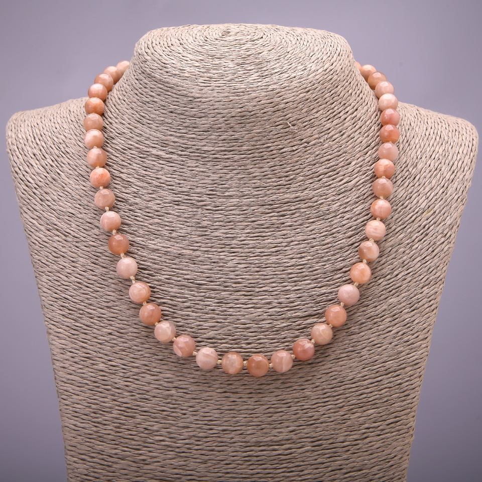 Selenite natural stone necklace with smooth beads, bead diameter 8 mm (±), length 45 cm