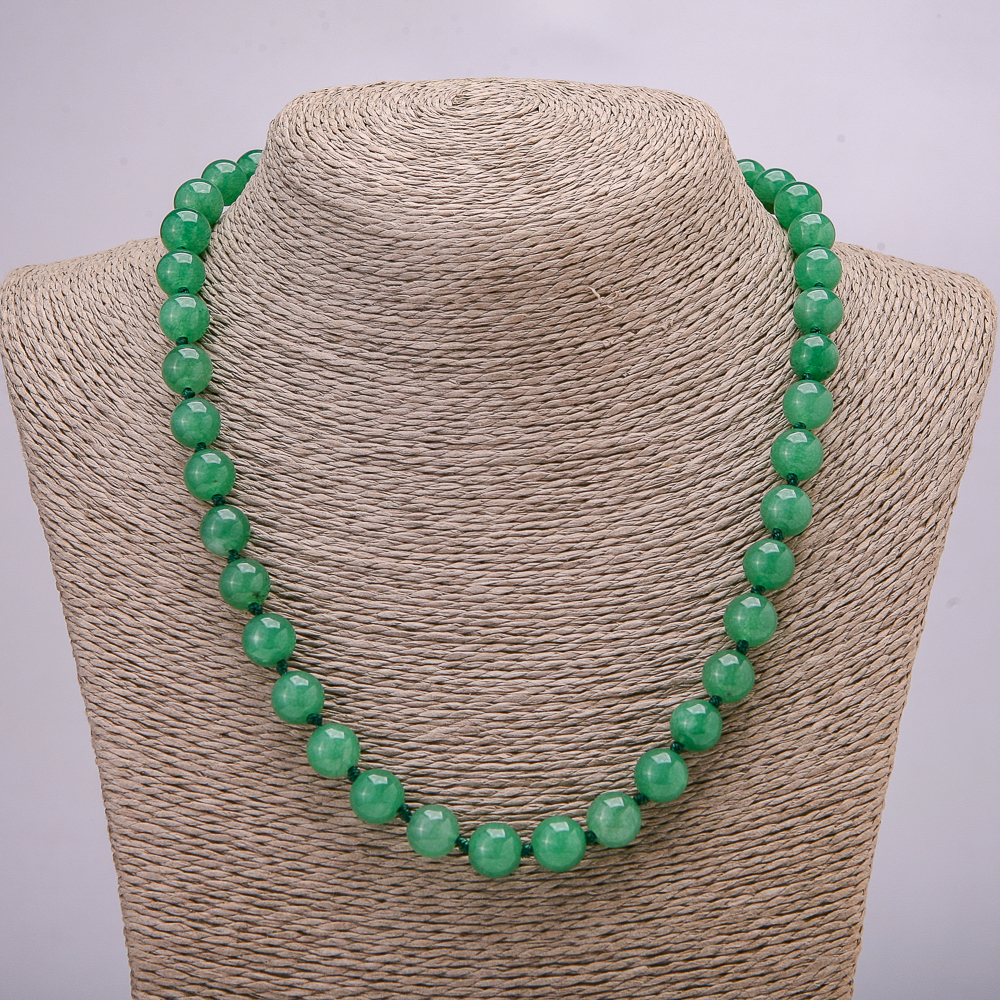 Necklace of natural nephrite stone, smooth bead, 10mm diameter, 45 cm length +