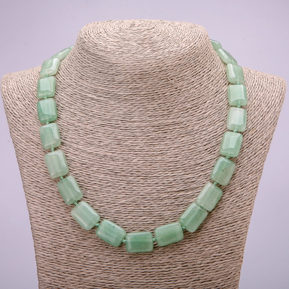 Natural nephrite necklace with rectangular beads, 13×18 mm, length 48 cm